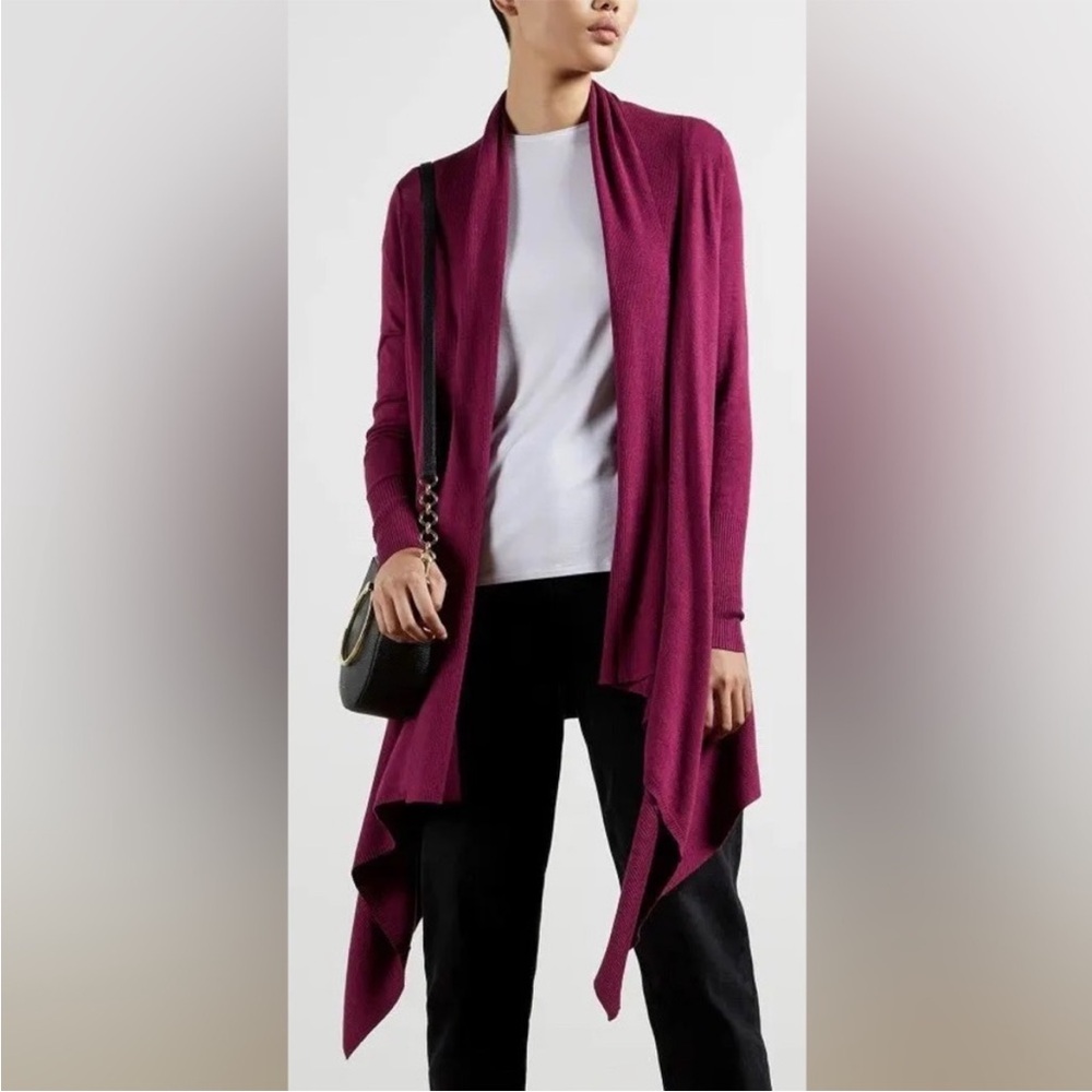 Ted Baker London Fiyyona Longline Waterfall Cardigan Women's Size 1 Berry